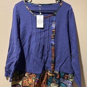 Camisa Purple‎ Long-Sleeve Mixed-Trim Tunic Top